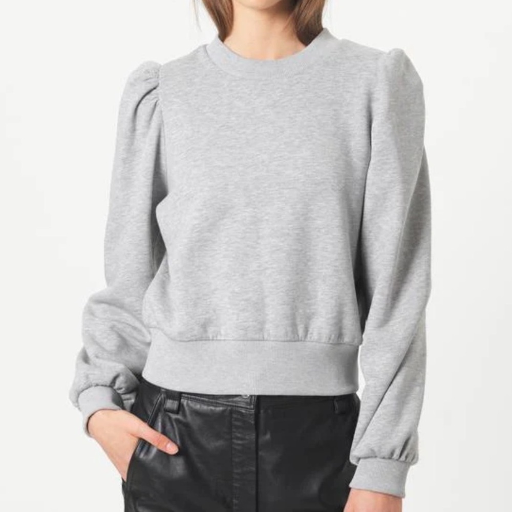 Ethereal crew neck pull over sweatshirt NWT gray puffed sleeve shoulders large​